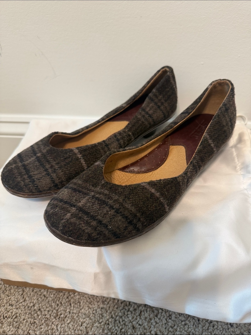 Born Plaid Wool Ballet Flats in Brown and Tan